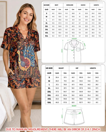 Thanksgiving Peacock Pajama Set for Women, Fall Holiday Sleepwear