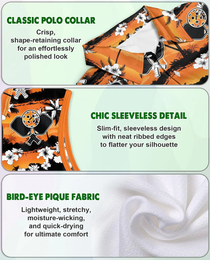 Pickleball Tropical Rhombus Pattern Sleeveless Polo Shirt for Women | Azhawaiian