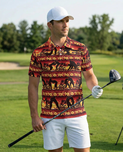 Tropical Wrestling 3D Polo Shirt for Men, Sunset Hawaiian Sports Style | Azhawaiian