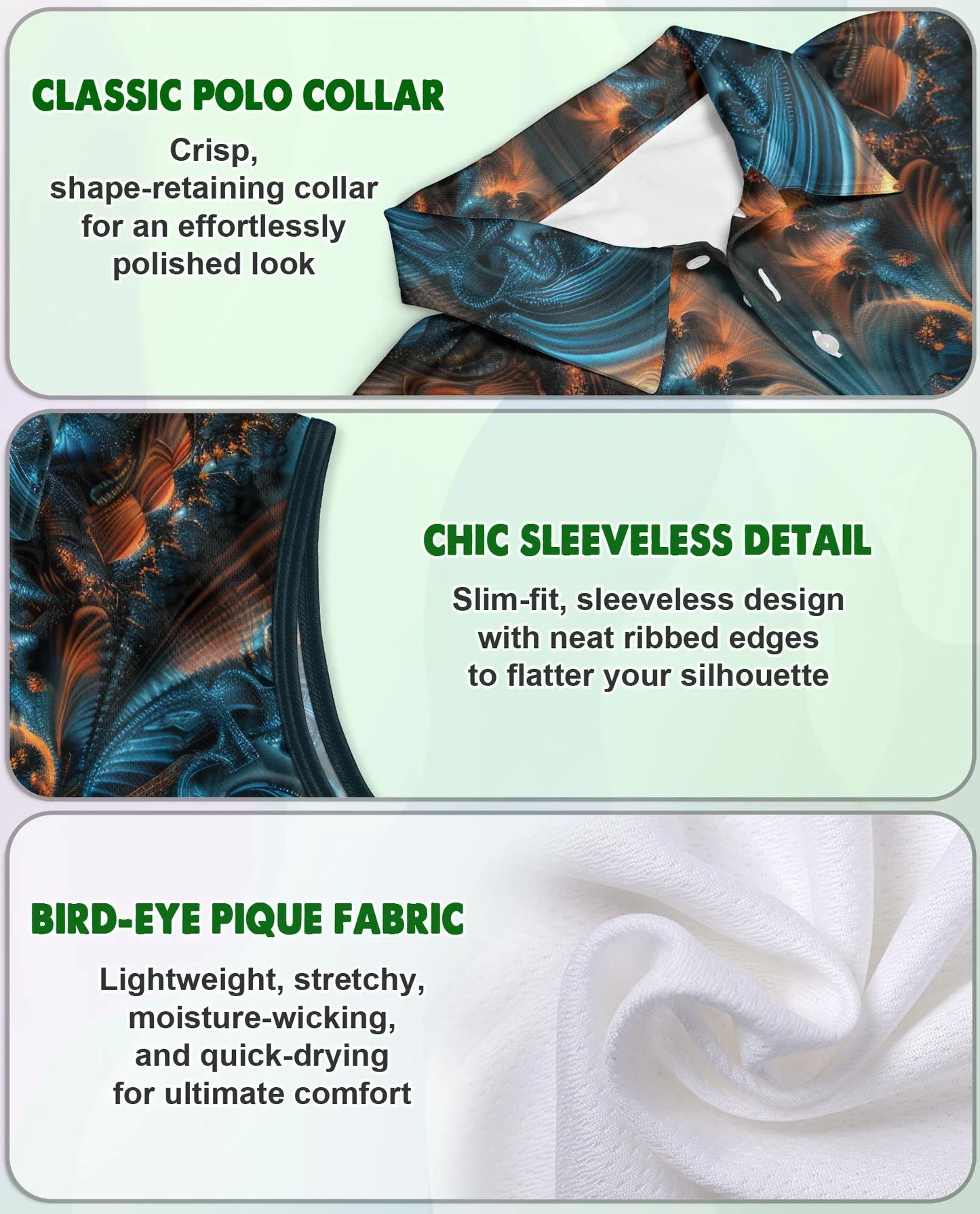 Fractal Art Pattern Sleeveless Polo Shirt for Women | Azhawaiian