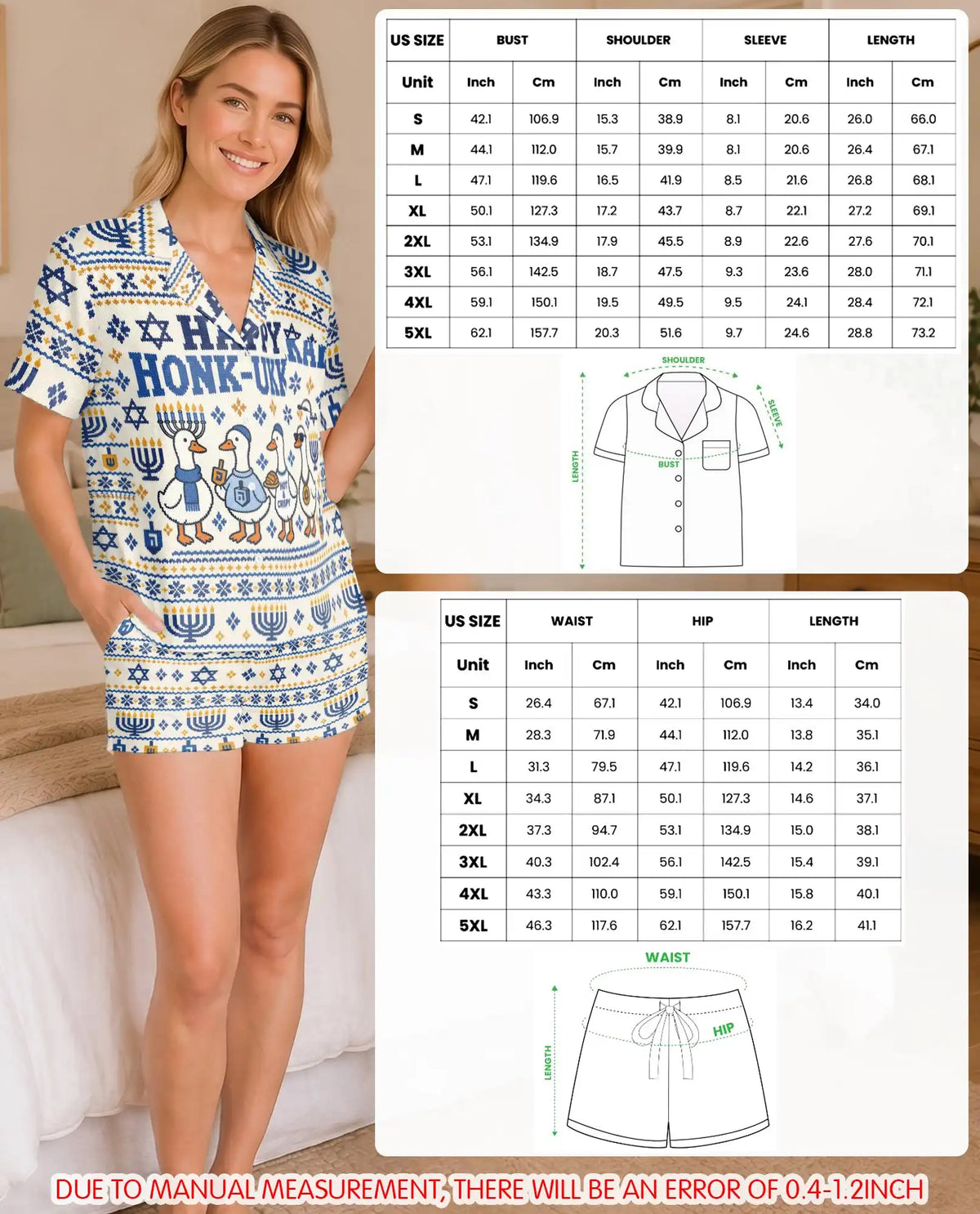 Happy Honk-ukkah Hanukkah Pajama Set for Women – Funny Goose & Menorah Print