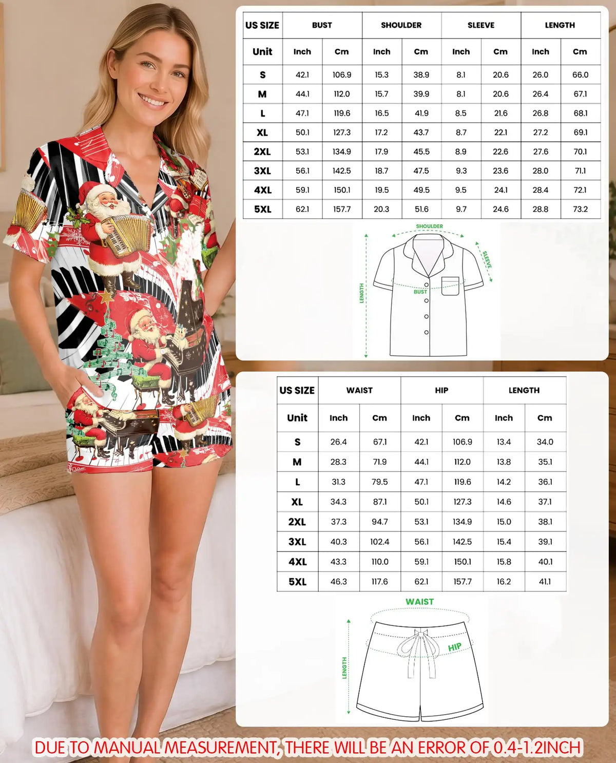 Christmas Santa Piano Pajama Set for Women – Musical Holiday Print