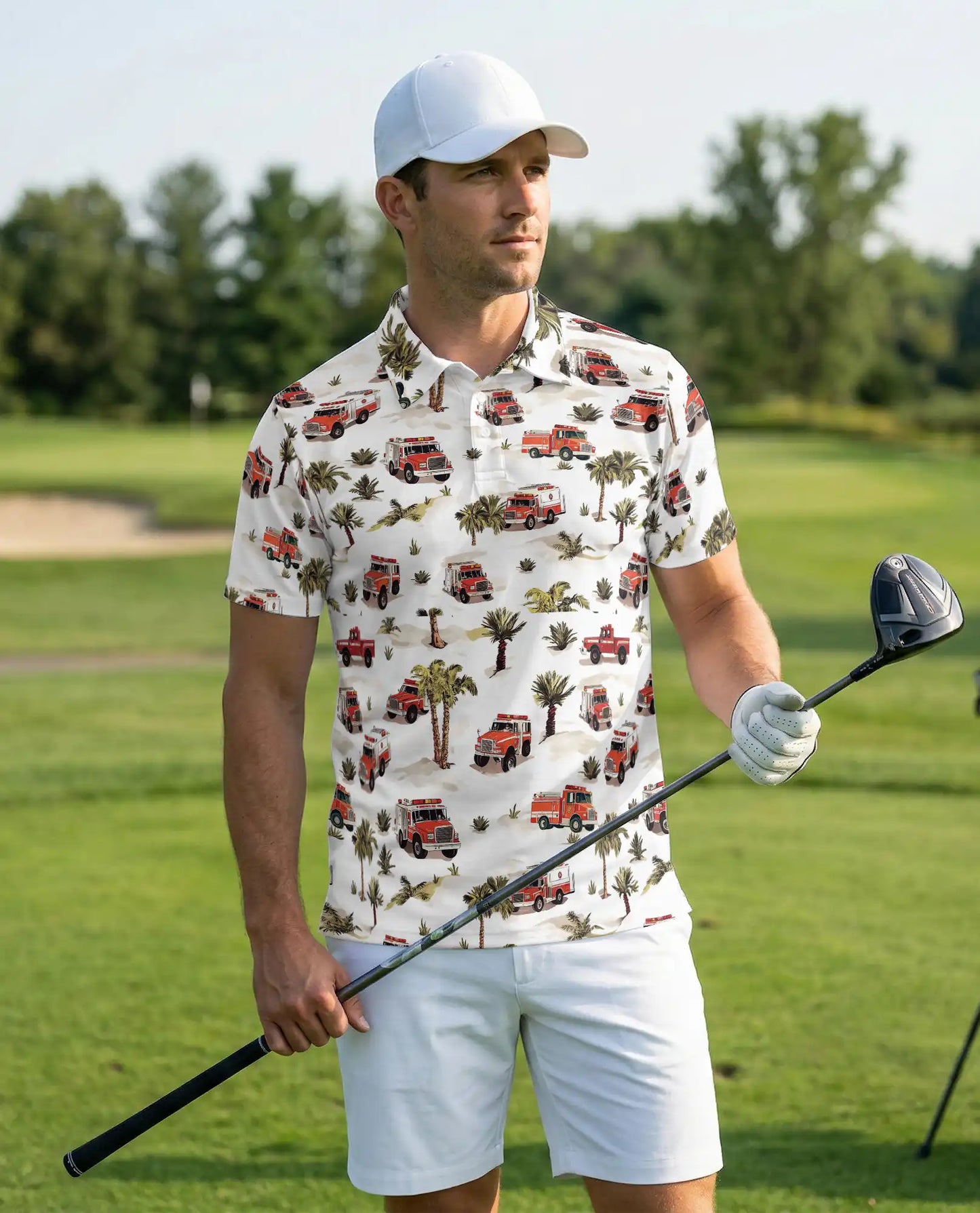 Fire Truck Pattern Polo Shirt | Azhawaiian