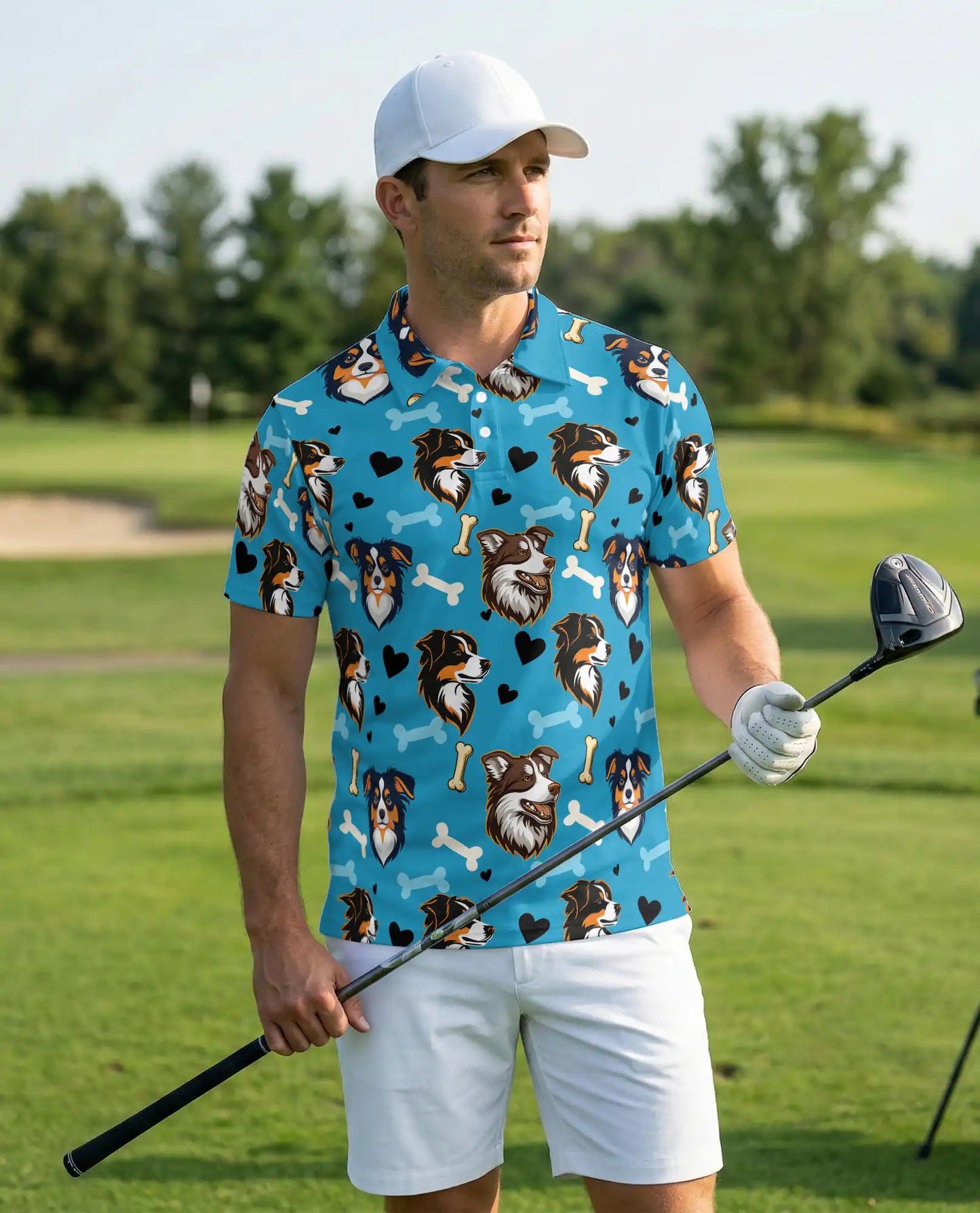 Australian Shepherd Dog Polo Shirt, Cute Blue Pet Print