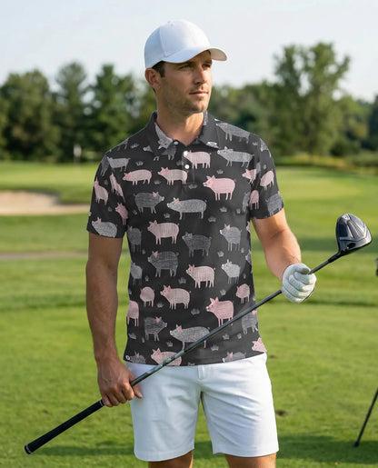 Pig Hawaiian Polo Shirt for Men-Cute Farm Pig Pattern Animal Shirt | Azhawaiian