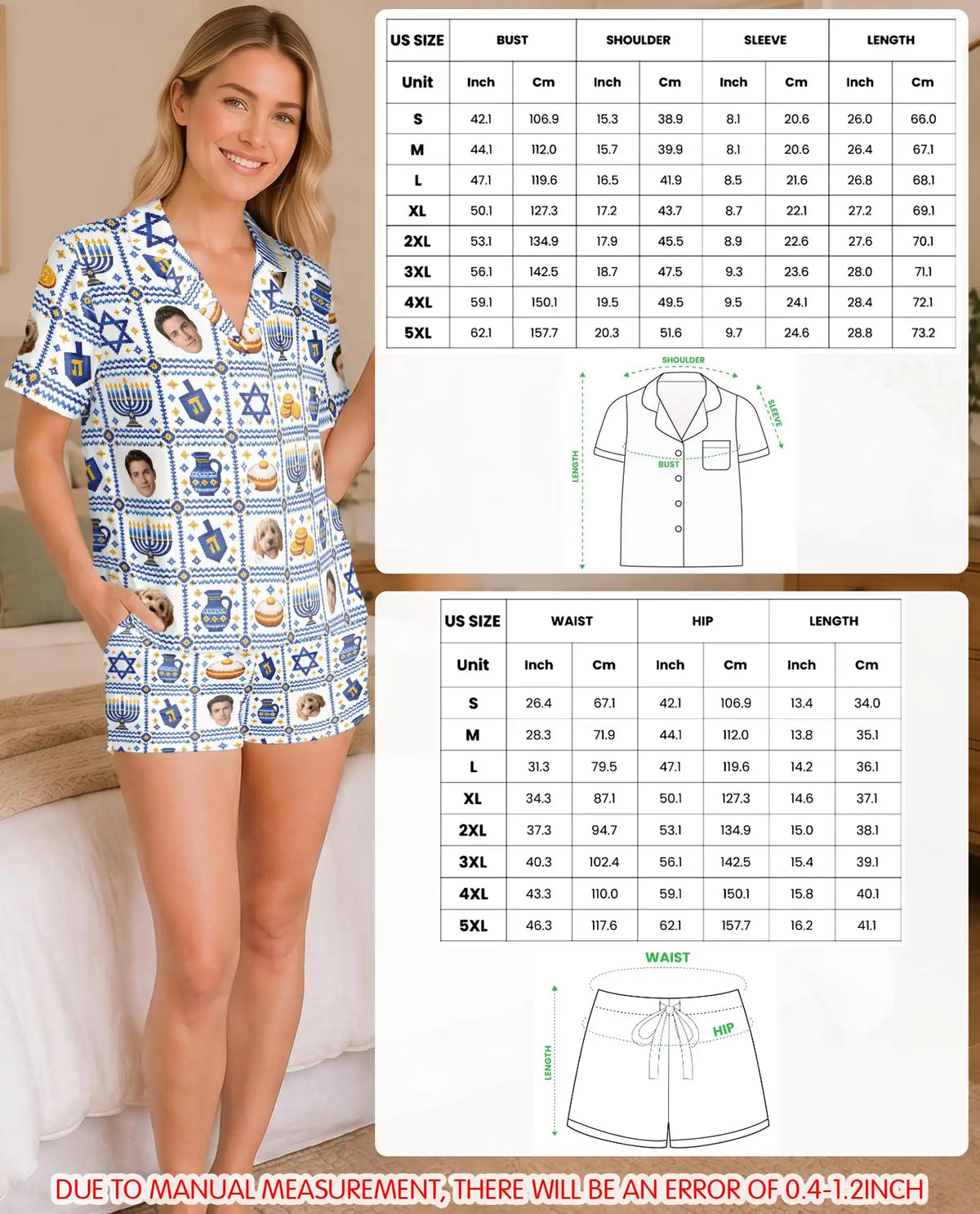 Personalized Hanukkah Photo Pajama Set for Women – Custom Face & Pet Print