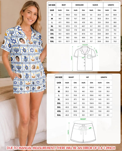 Personalized Hanukkah Photo Pajama Set for Women – Custom Face & Pet Print
