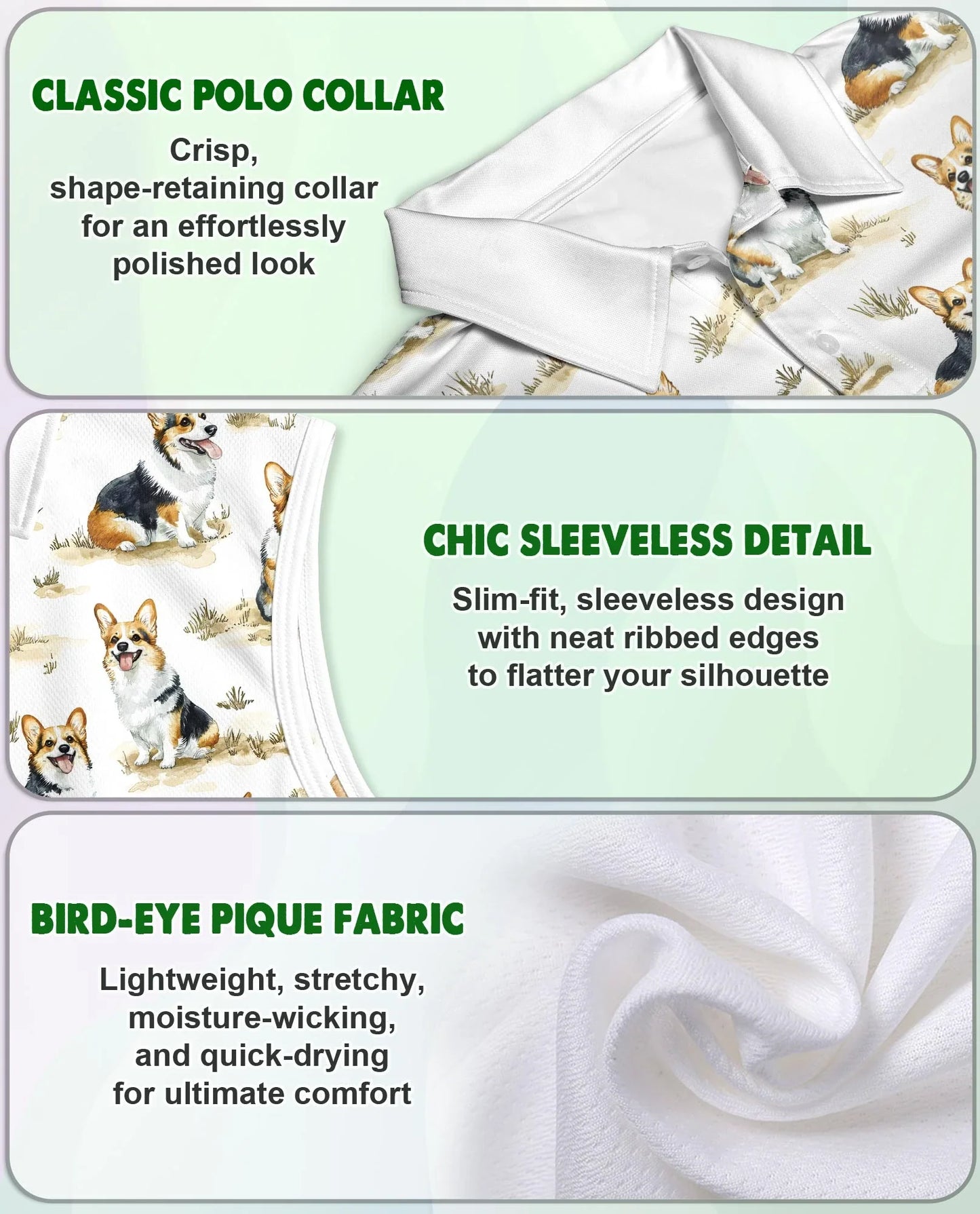 Smiling Corgi Sleeveless Polo Shirt for Women | Azhawaiian