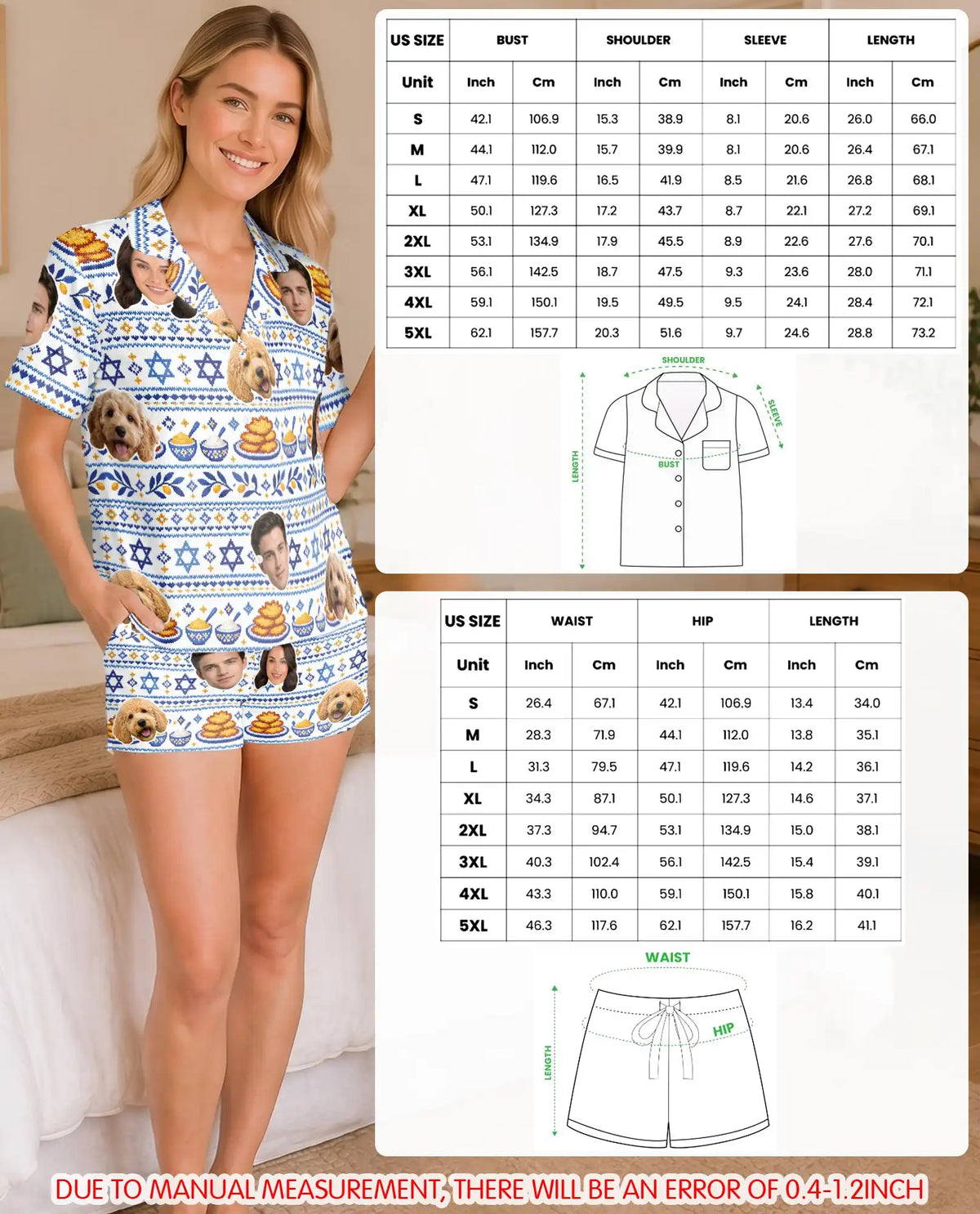 Personalized Hanukkah Latke Pajamas for Women – Custom Face & Pet Photo Fair Isle Print