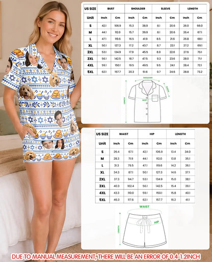 Personalized Hanukkah Latke Pajamas for Women – Custom Face & Pet Photo Fair Isle Print