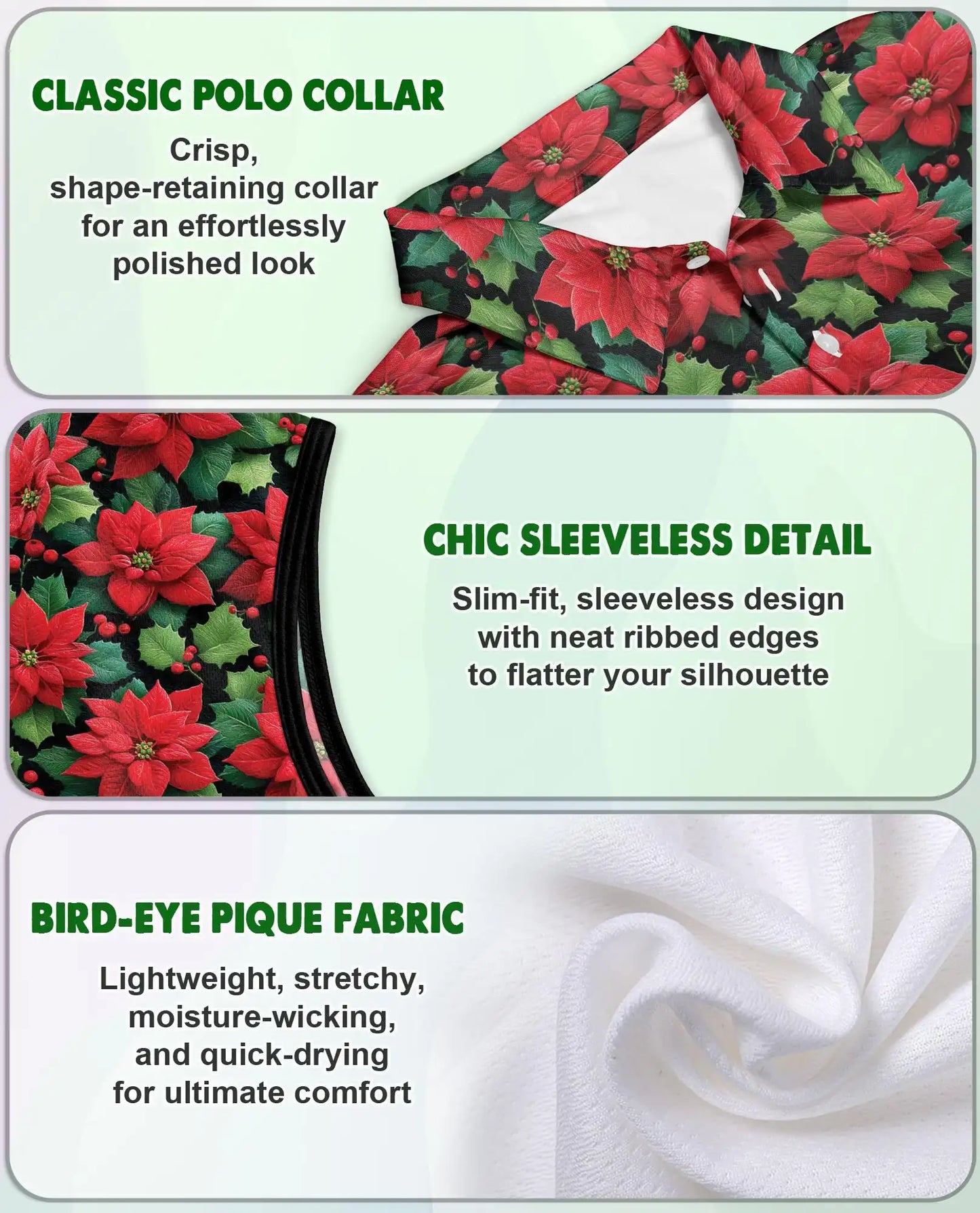 Red Poinsettia Pattern Sleeveless Polo Shirt for Women| Azhawaiian