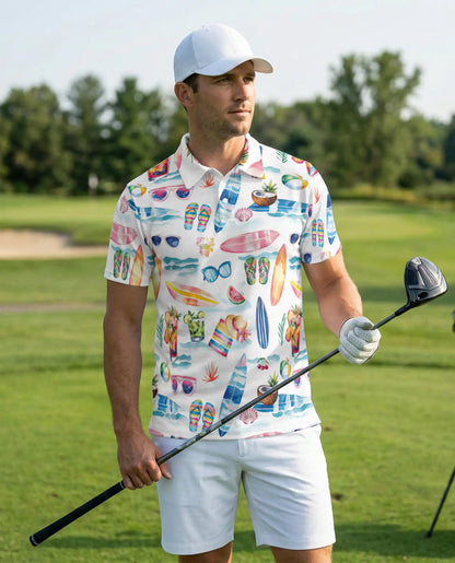 Beach Summer Polo Shirt, Surf & Tropical Print | Azhawaiian