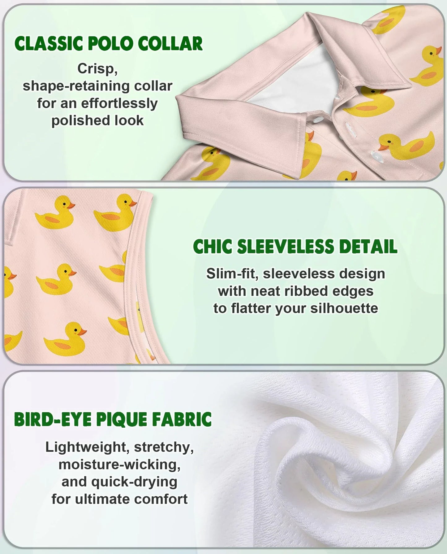Cute Yellow Duck Sleeveless Polo Shirt for Women | Azhawaiian