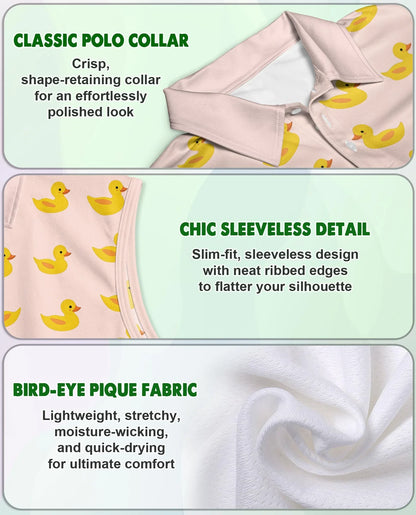 Cute Yellow Duck Sleeveless Polo Shirt for Women | Azhawaiian