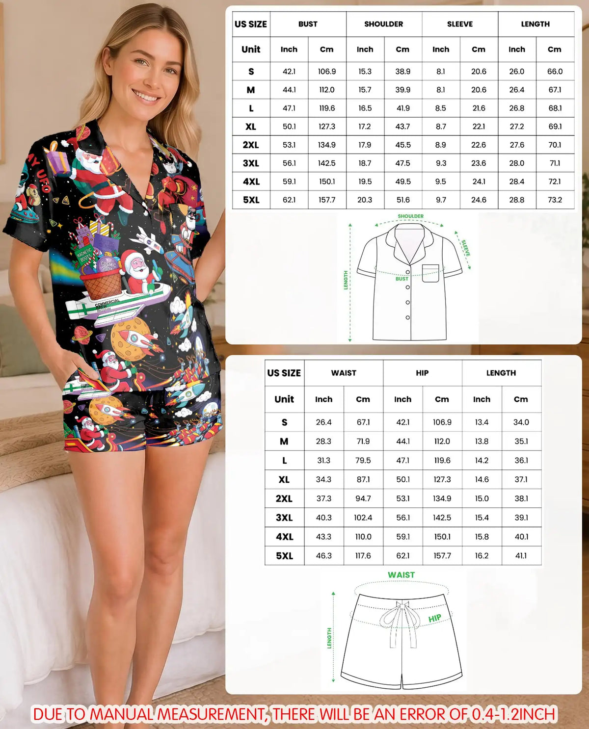 Santa UFO Christmas Pajama Set for Women – Galaxy Holiday Print