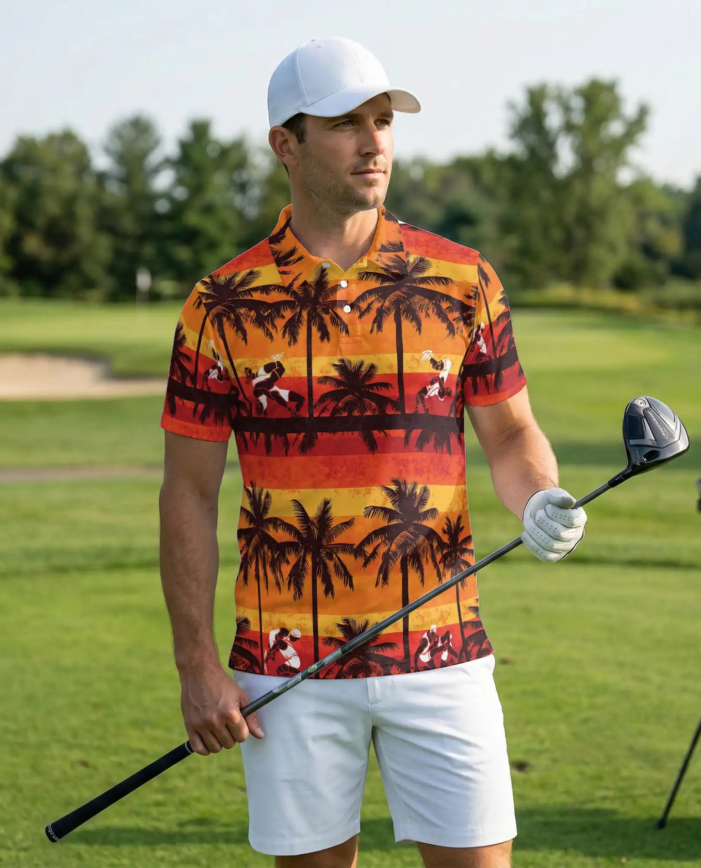 Sunset Hawaiian Surf Polo Shirt, Tropical Beach Style | Azhawaiian