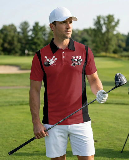 Funny Bowling 3D Polo Shirt for Men, Who Gives A Split Style | Azhawaiian