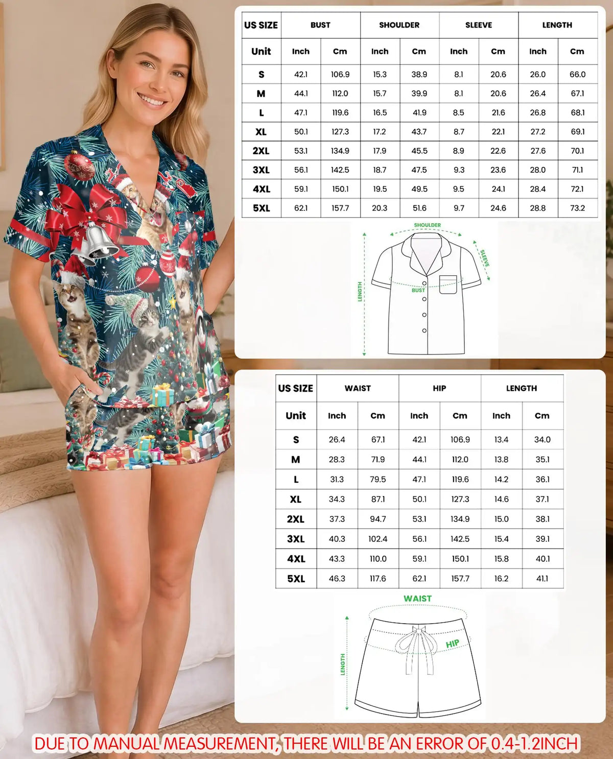 Christmas Kittens Pajama Set for Women – Festive Cats & Gift Boxes Print