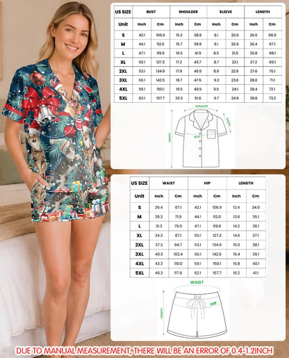 Christmas Kittens Pajama Set for Women – Festive Cats & Gift Boxes Print