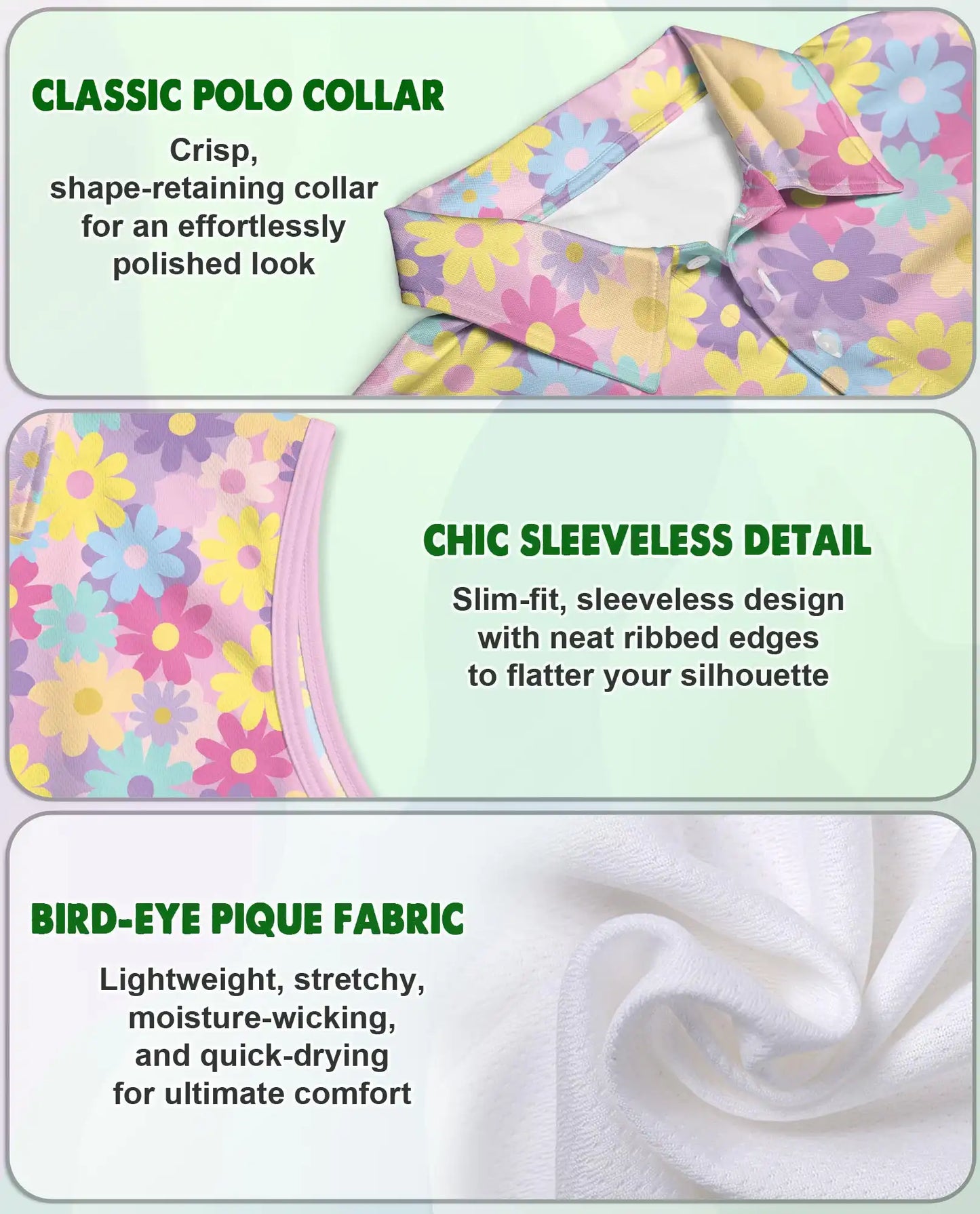 Groovy Flower Pattern Sleeveless Polo Shirt for Women | Azhawaiian
