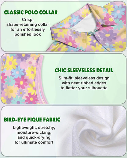 Groovy Flower Pattern Sleeveless Polo Shirt for Women | Azhawaiian