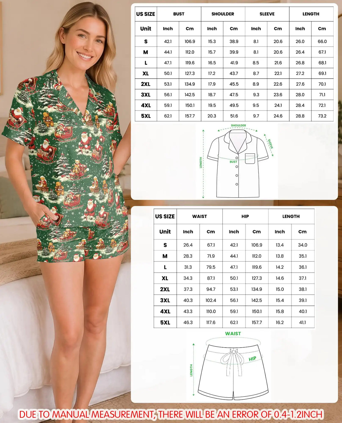 Vintage Santa and Teddy Bear Pajama Set for Women – Christmas Print