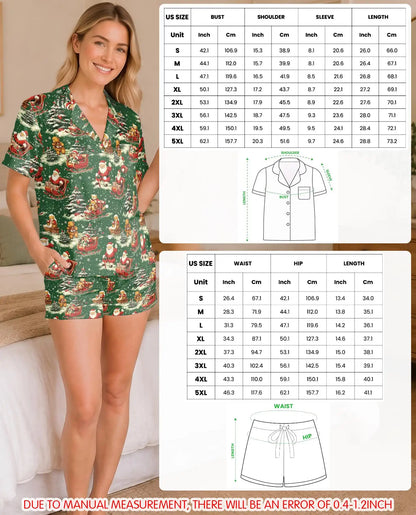 Vintage Santa and Teddy Bear Pajama Set for Women – Christmas Print