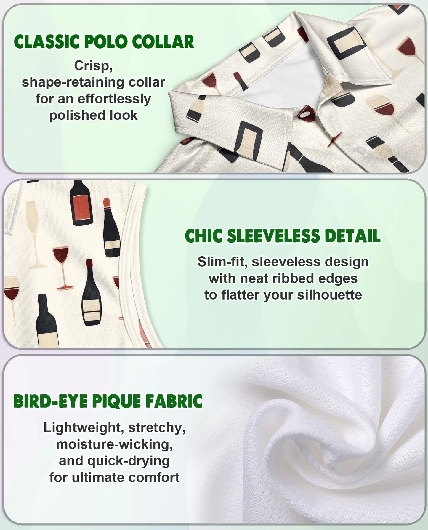 Red Wine Themed Sleeveless Polo Shirt for Women | Azhawaiian