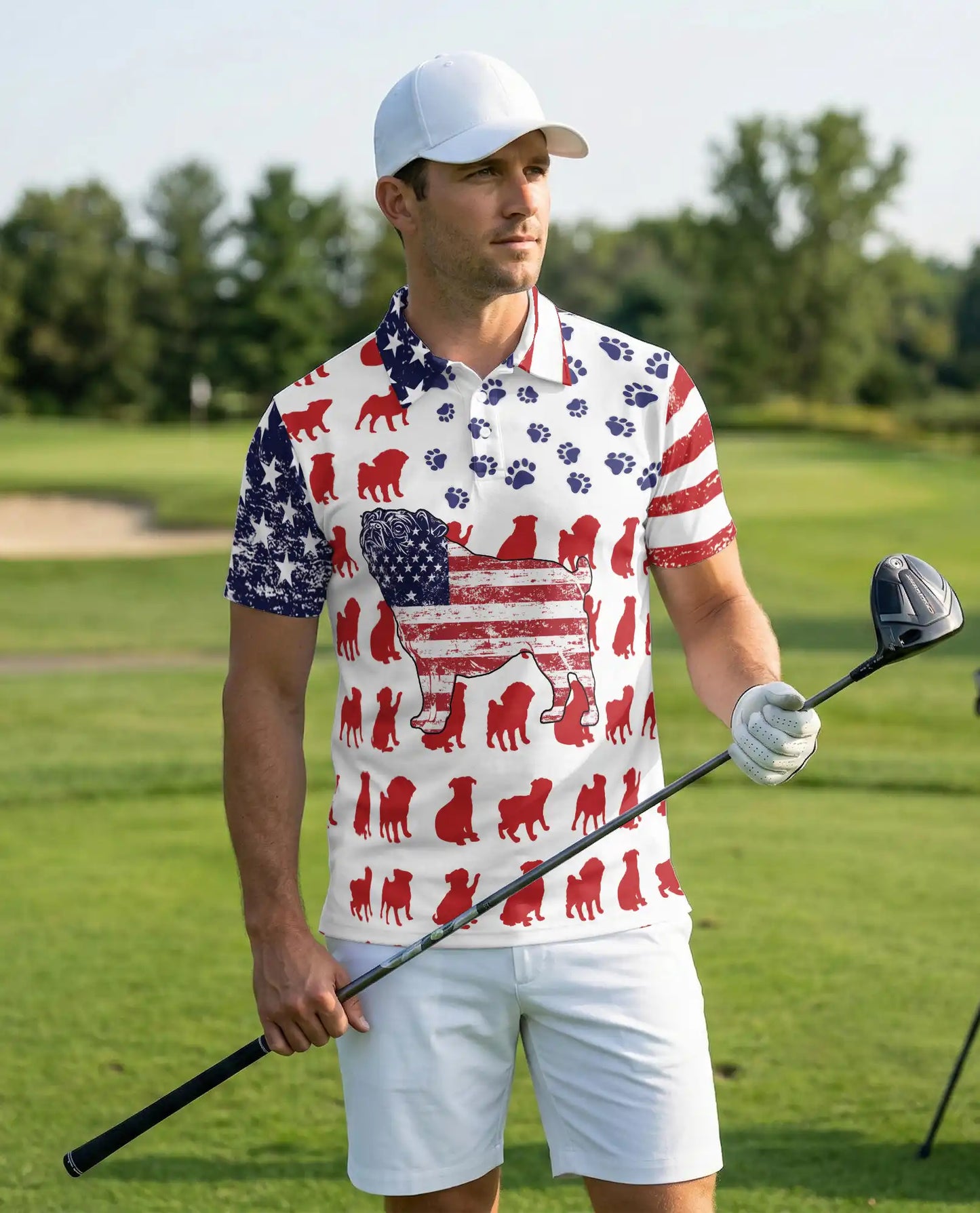 American Flag Pug Dog Polo Shirt | Azhawaiian