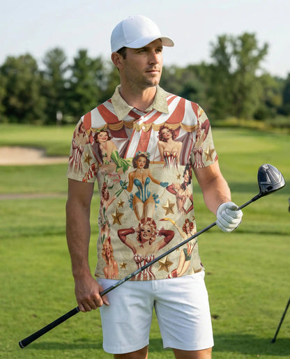 Vintage Circus Pin Up Polo Shirt - Retro Carnival Style | Azhawaiian