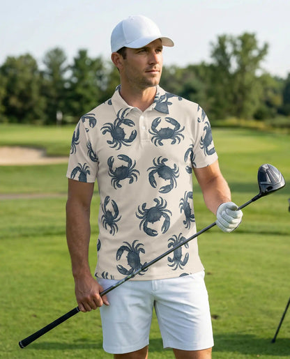 Crab Pattern Nautical 3D Polo Shirt for Men | Azhawaiian