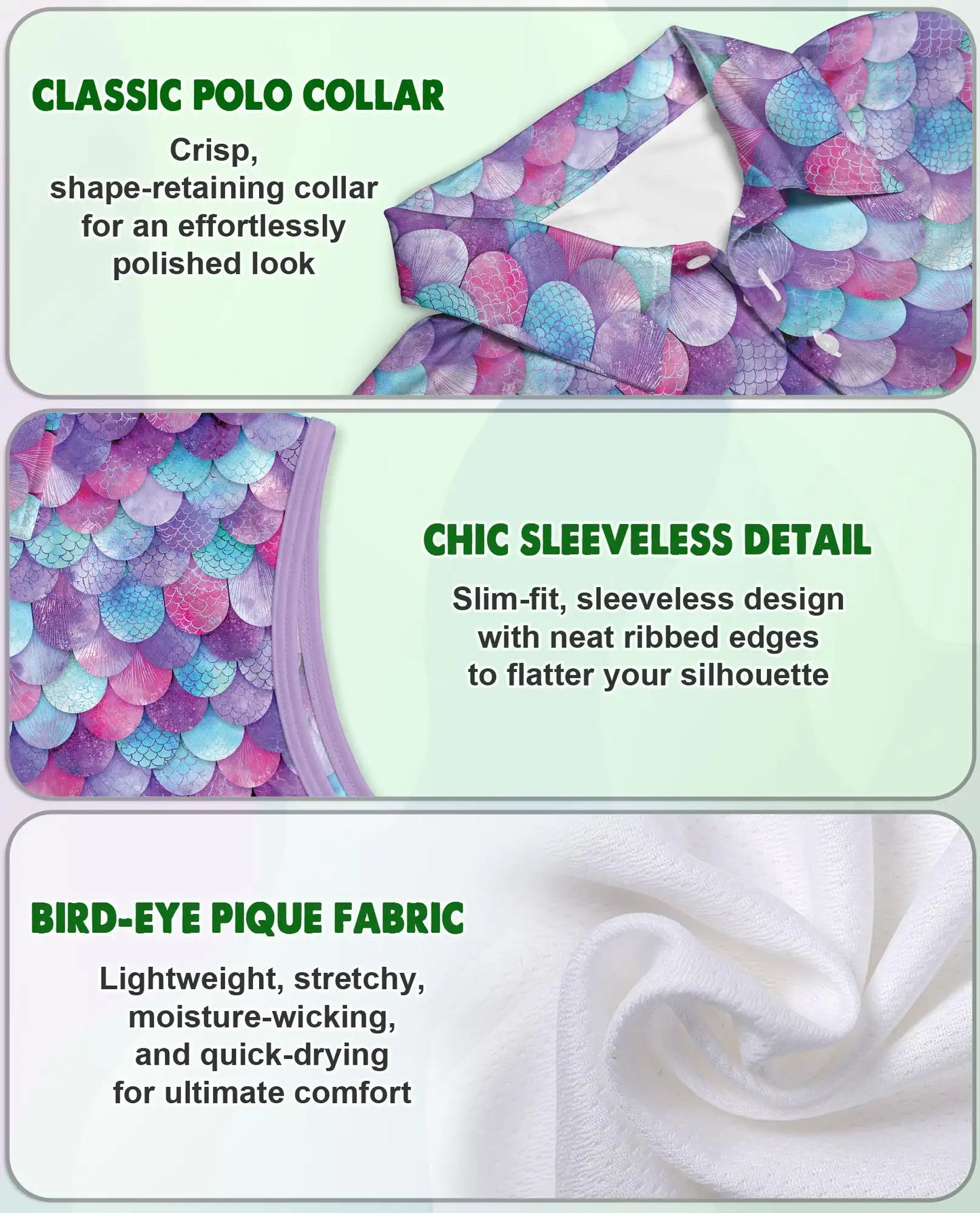 Colorful Fish Scale Pattern Sleeveless Polo Shirt for Women | Azhawaiian