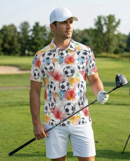Watercolor Soccer Ball Polo Shirt -Colorful Sports Print | Azhawaiian