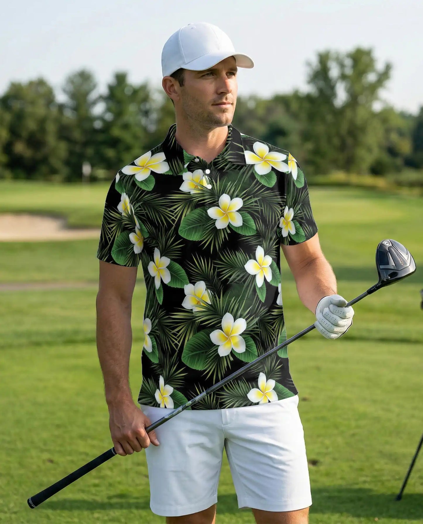 Tropical Plumeria Floral Polo Shirt for Men- Palm Leaf  Shirt | Azhawaiian