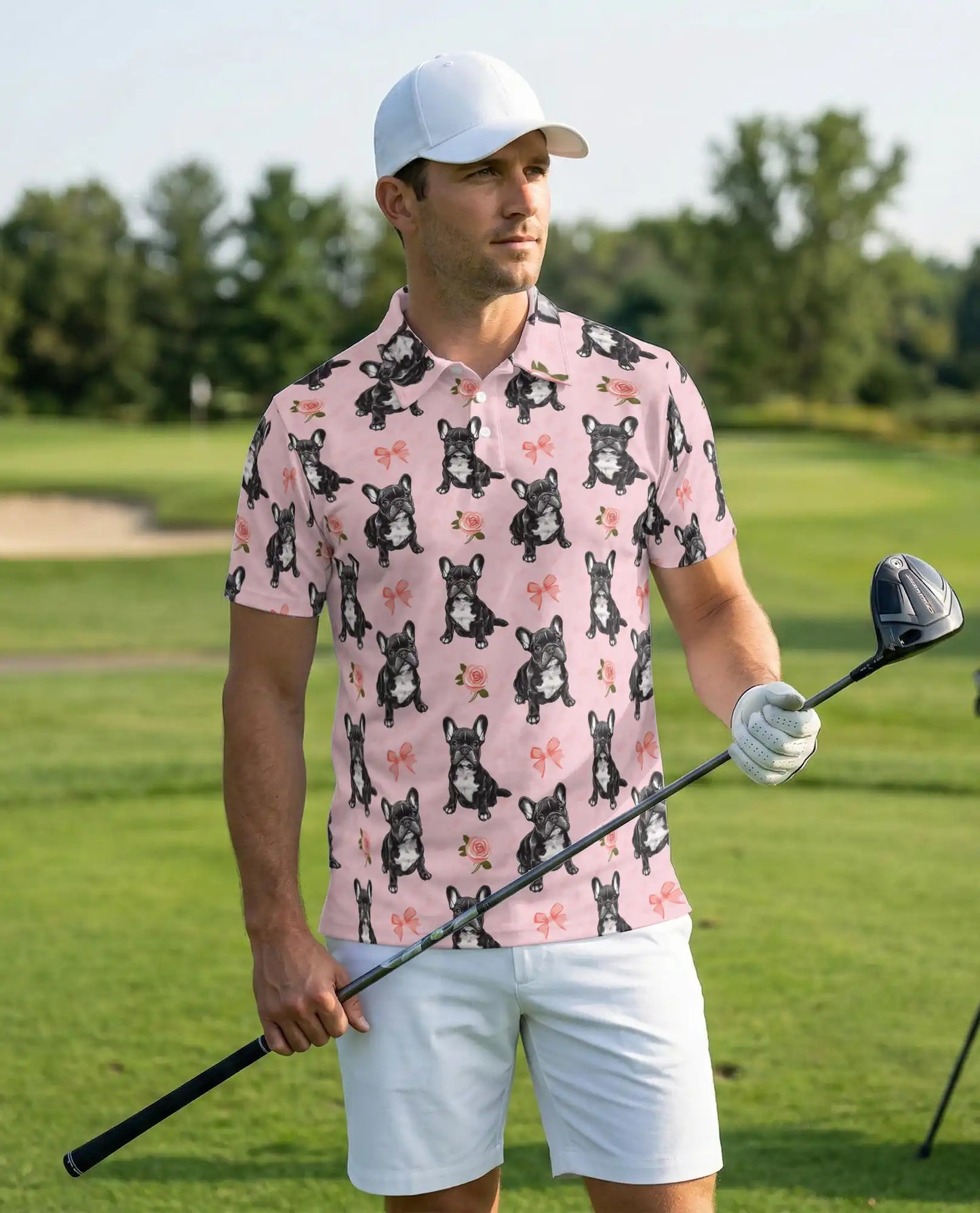 French Bulldog Rose Pattern Polo Shirt | Azhawaiian