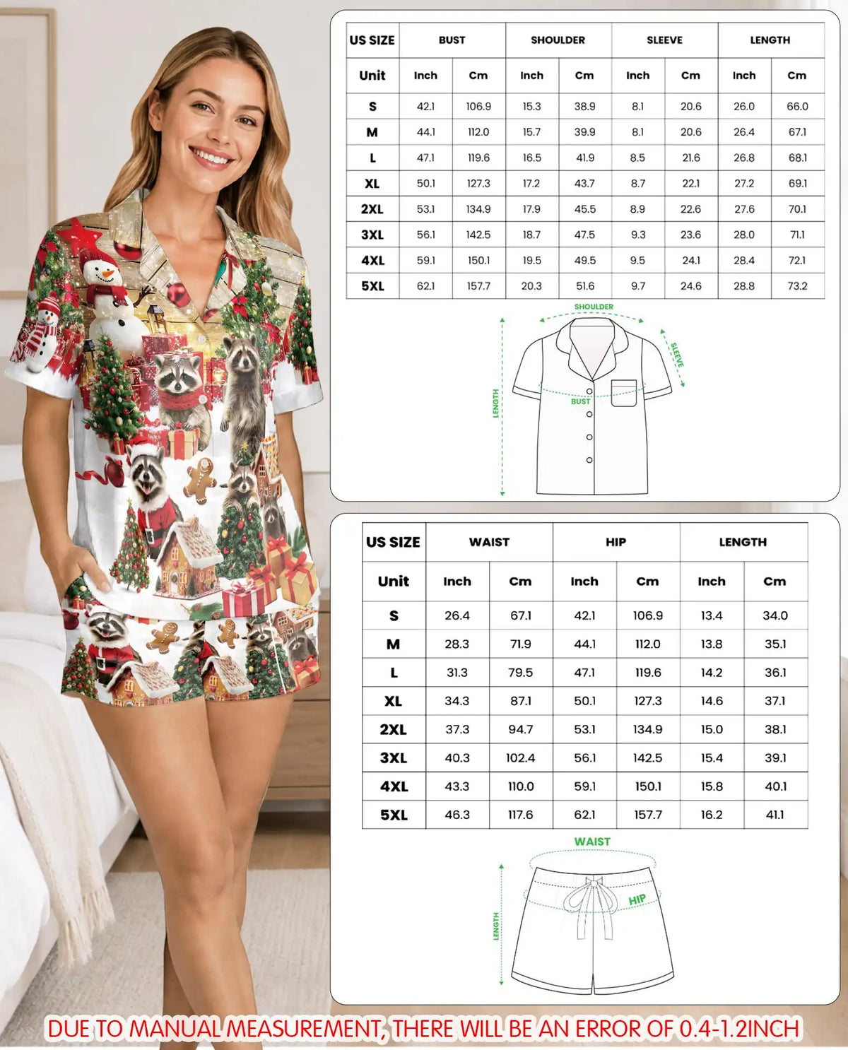 Christmas Raccoon Pajama Set for Women – Cute Holiday Print