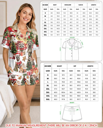 Christmas Raccoon Pajama Set for Women – Cute Holiday Print