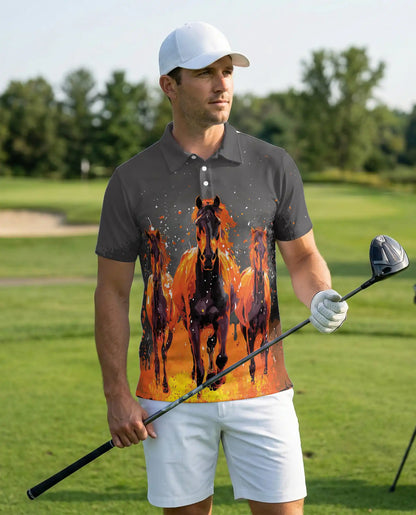 Running Horses Polo Shirt - Wild Stallion Western Style | Azhawaiian