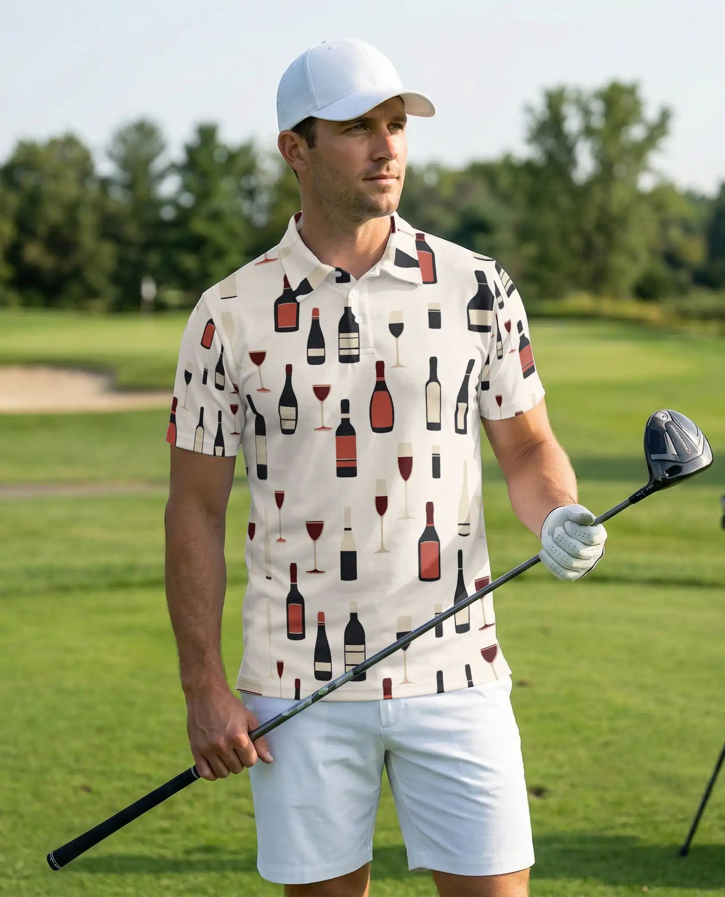 Wine Bottle Pattern 3D Polo Shirt for Men, Minimalist Vineyard Style | Azhawaiian