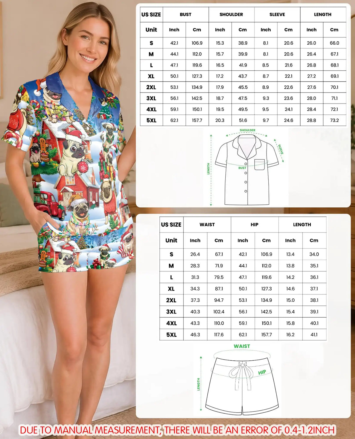 Christmas Pug Pajama Set for Women – Cute Holiday Dog Print
