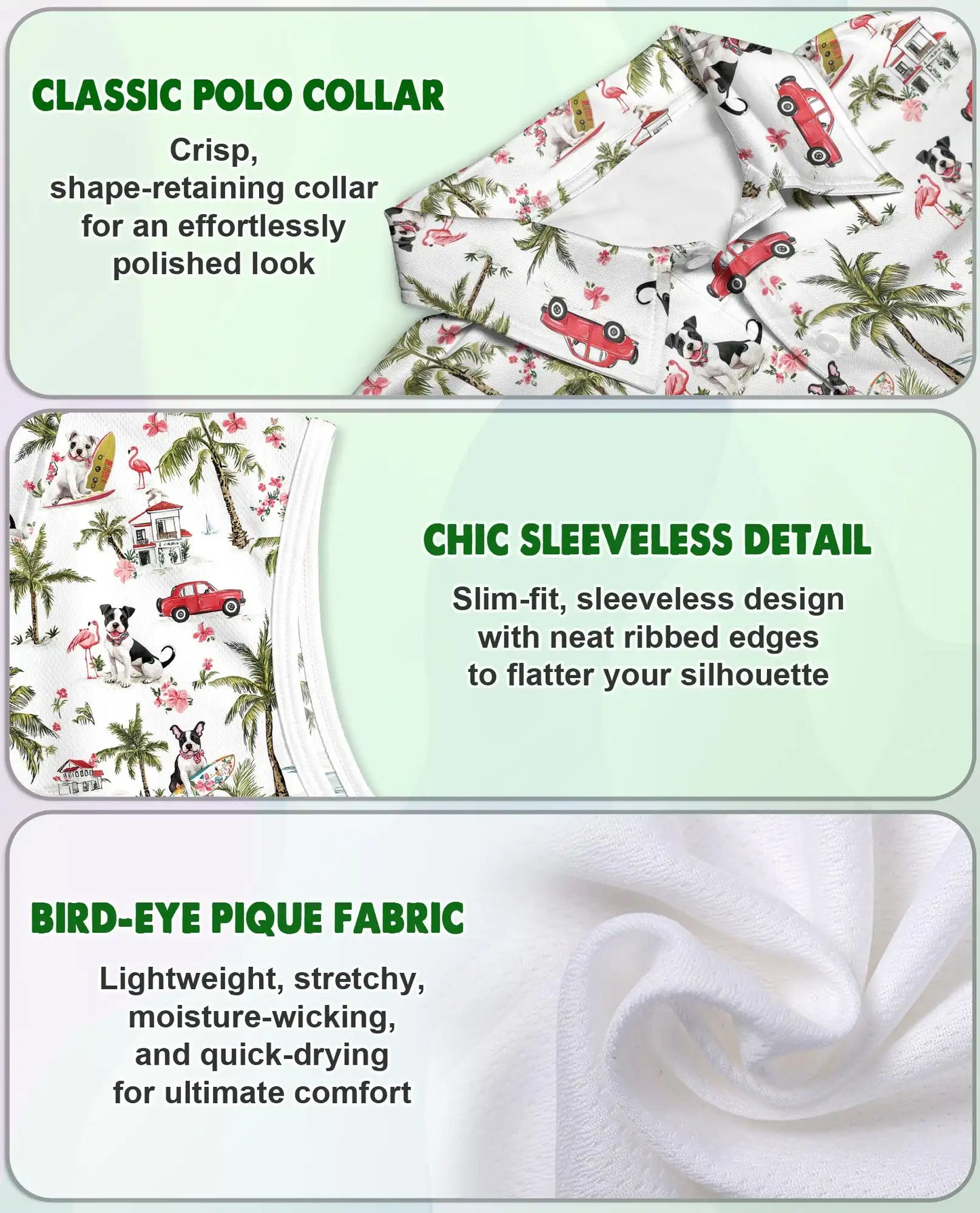 Boston Terrier Tropical Pattern Sleeveless Polo Shirt for Women | Azhawaiian