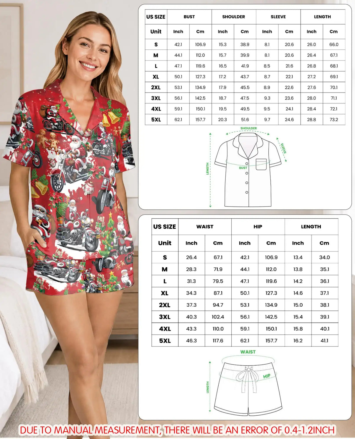 Biker Santa Christmas Pajama Set for Women – Motorcycle Print