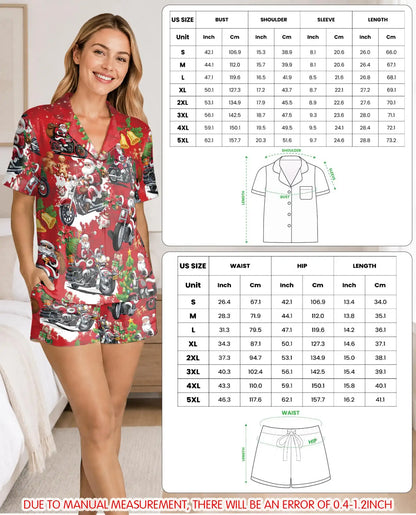 Biker Santa Christmas Pajama Set for Women – Motorcycle Print