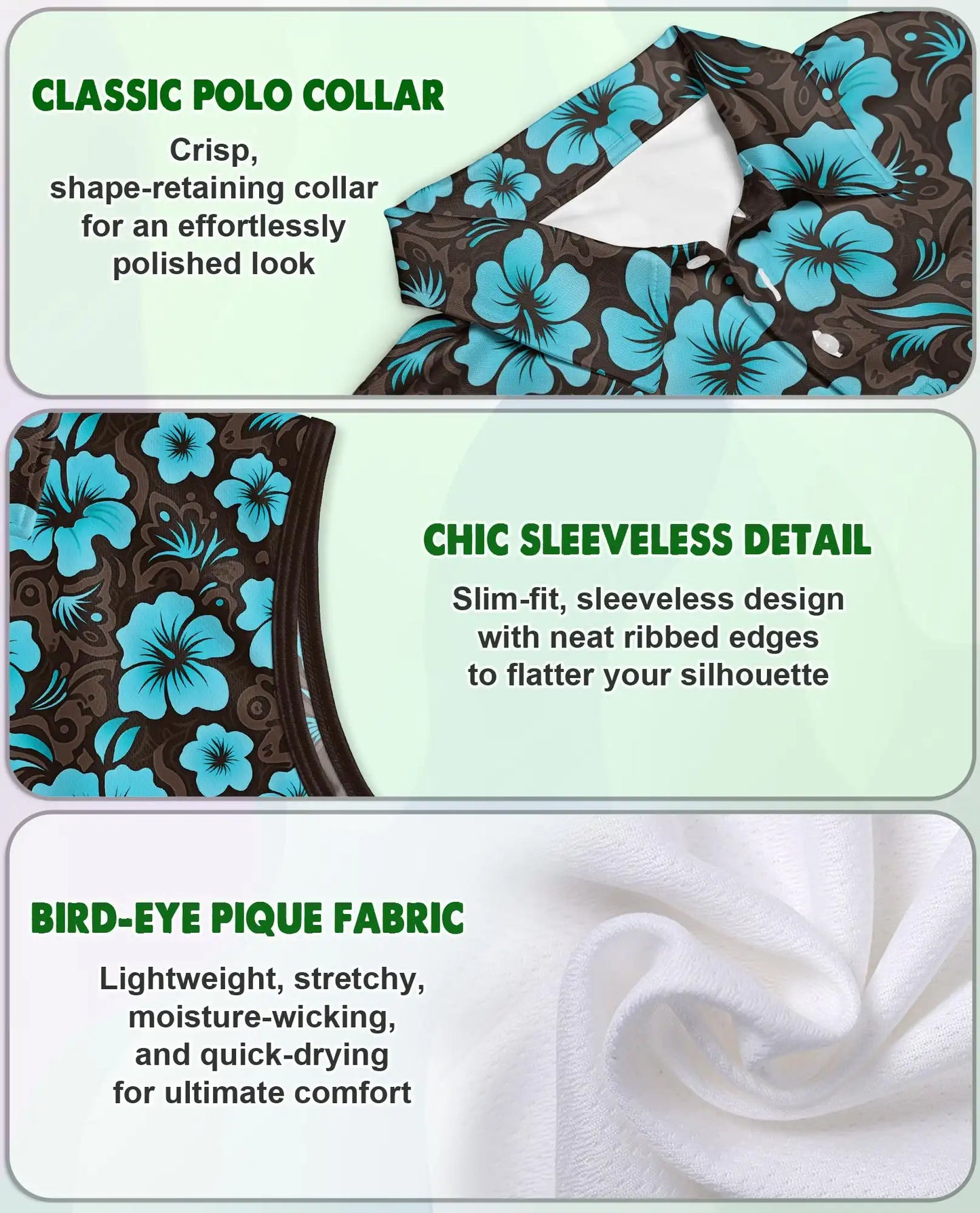 Cyan Hibiscus Print Sleeveless Polo Shirt for Women | Azhawaiian