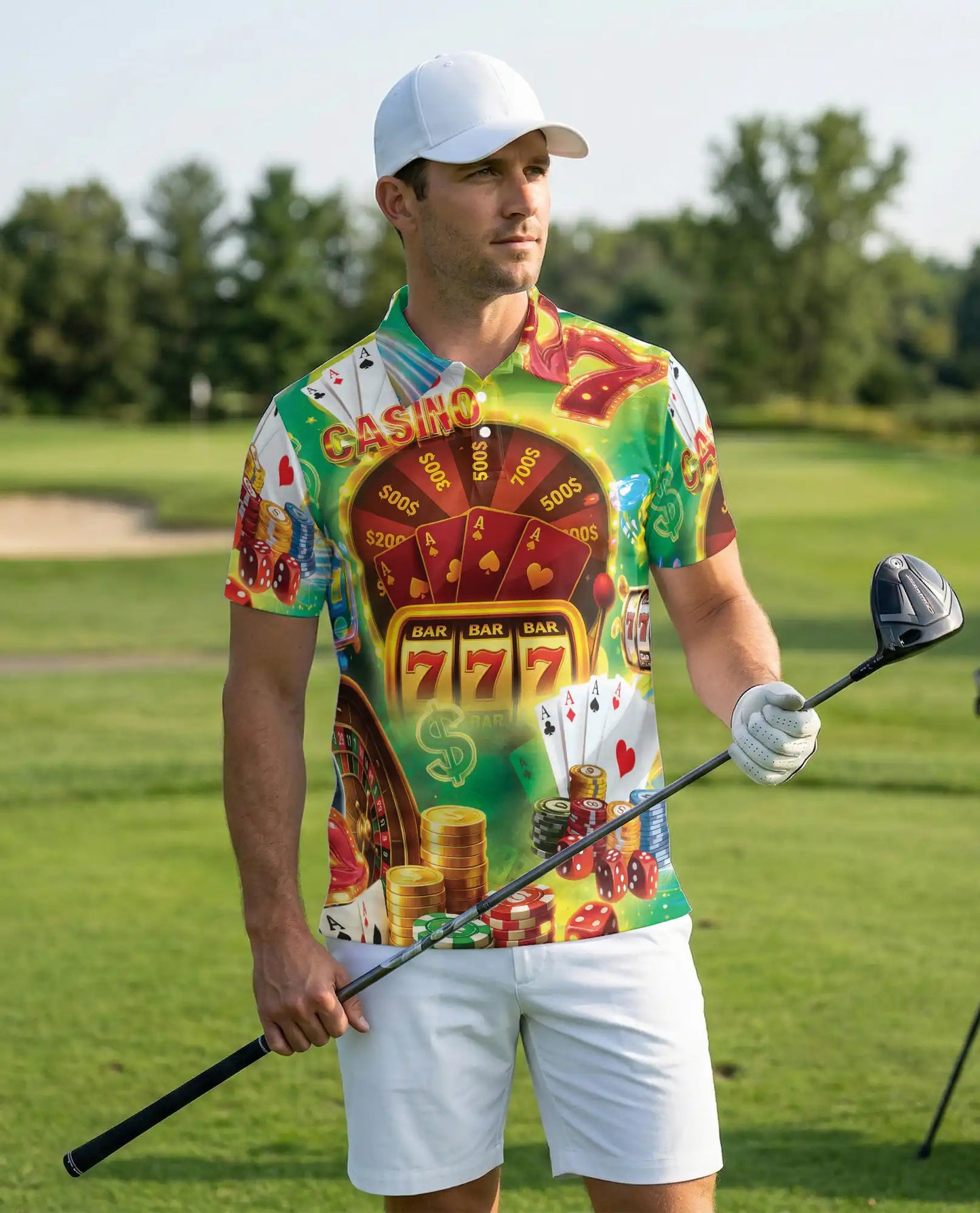Casino Polo Shirt, Lucky Jackpot Gaming Print | Azhawaiian