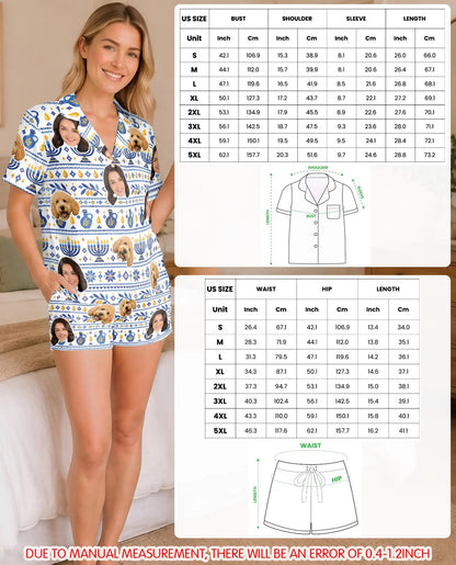 Personalized Hanukkah Pajamas for Women – Custom Face & Pet Photo Fair Isle Print