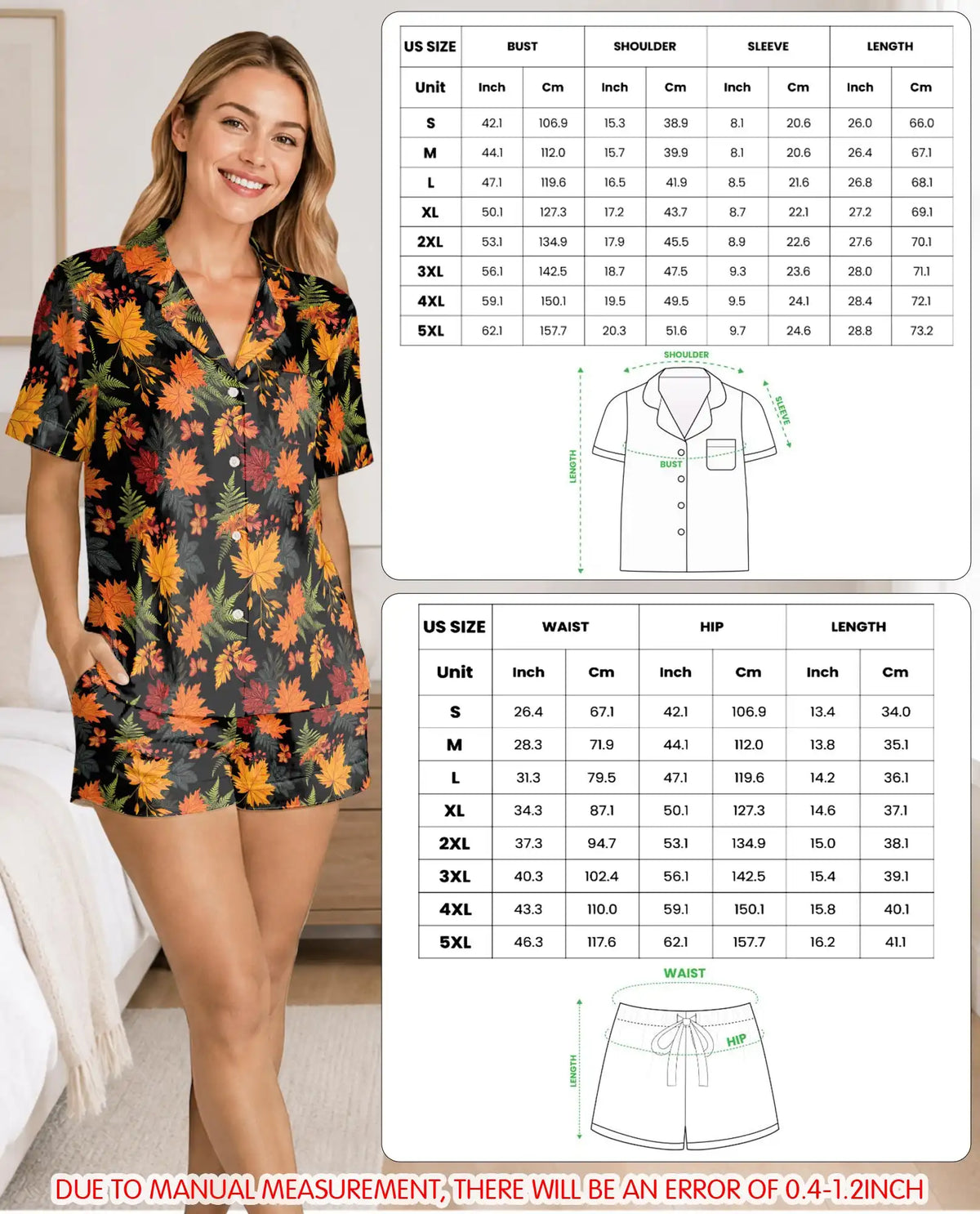 Autumn Leaf Pajama Set for Women, Cozy Fall Thanksgiving Sleepwear