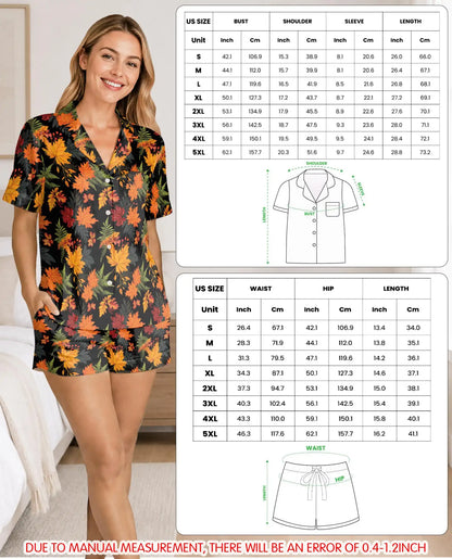 Autumn Leaf Pajama Set for Women, Cozy Fall Thanksgiving Sleepwear