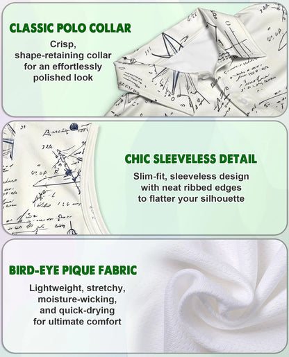 Vintage Manuscript Print Sleeveless Polo Shirt for Women | Azhawaiian