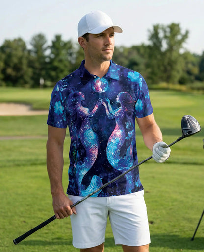 Galaxy Mermaid Polo Shirt, Cosmic Ocean Style | Azhawaiian